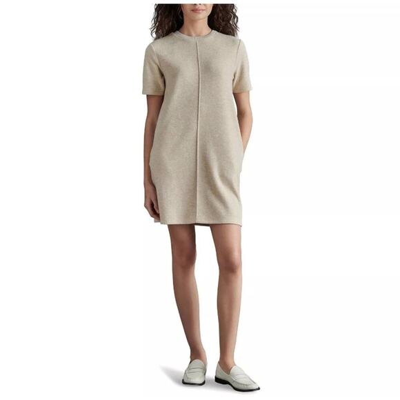 Steve Madden Dress Womens‎ L Tan Short Sleeve Sweater Shift Dress Comfort NWT - Picture 1 of 14